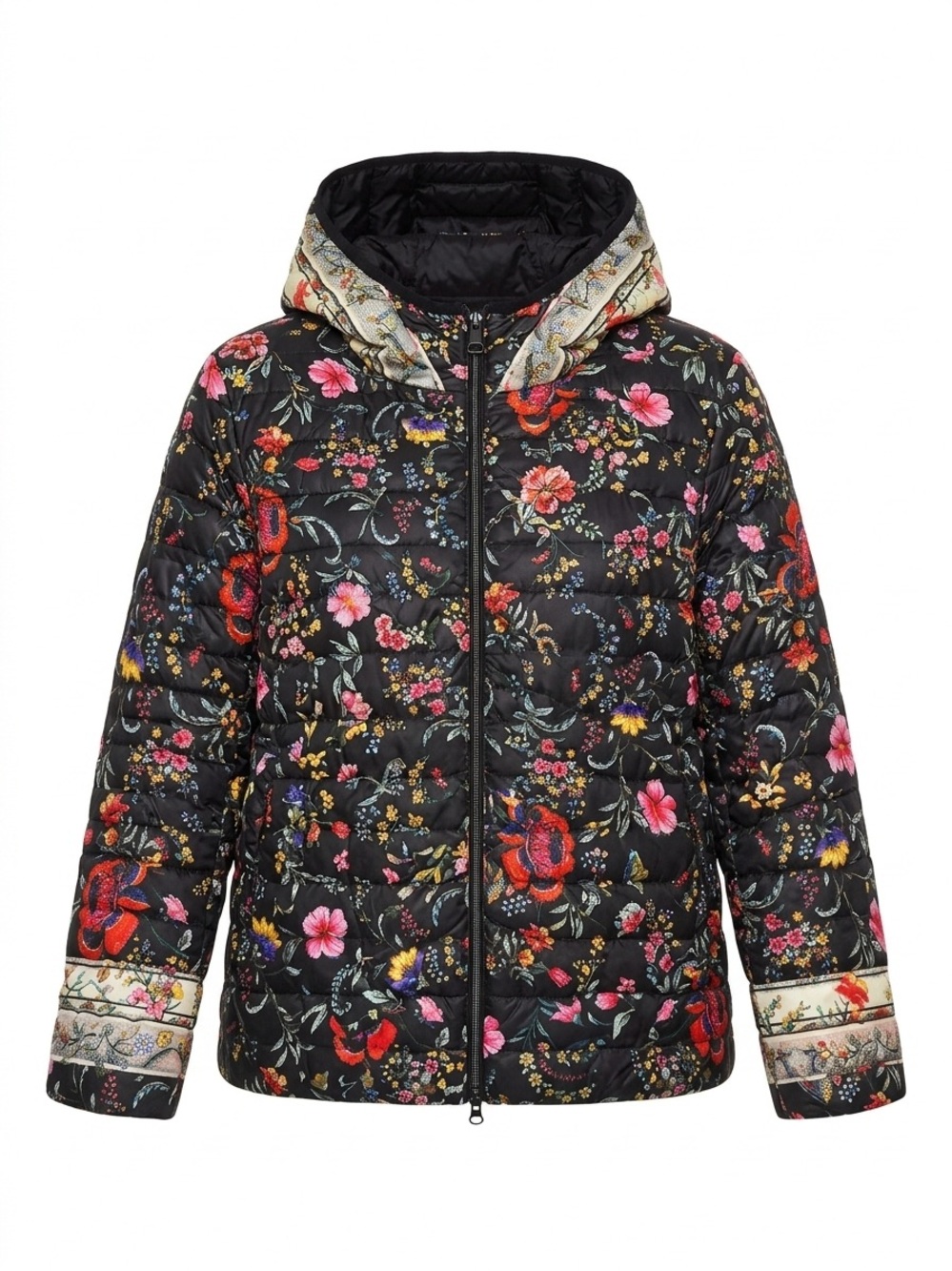 Elena Miro Italian Floral Reversible Puffer Jacket Hooded Quilted Coat Sz 20